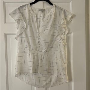 Joie White and Black Ruffled Cap Sleeve Blouse